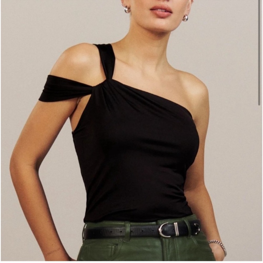 Reformation Black One-Shoulder Twist Top